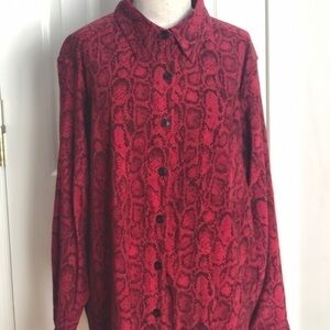 New Red Snakeskin Print Long Sleeve Button Down Shirt Animal Print XS